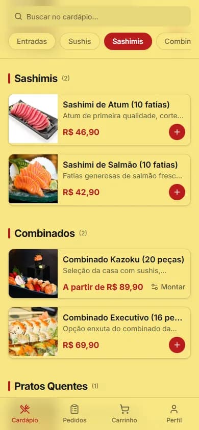 Cardápio no tema vibrante, amarelo e preto