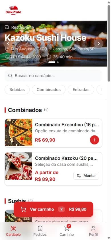 Cardápio público do DiskPrato visto no celular